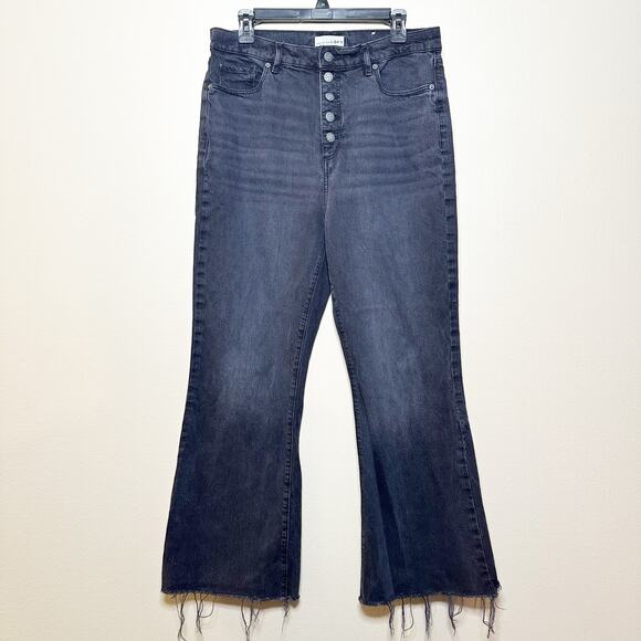 Loft Denim High Waist Sandal Flare Jeans Button Fly Raw Hem Womens Size 30 / 10 - Picture 2 of 8
